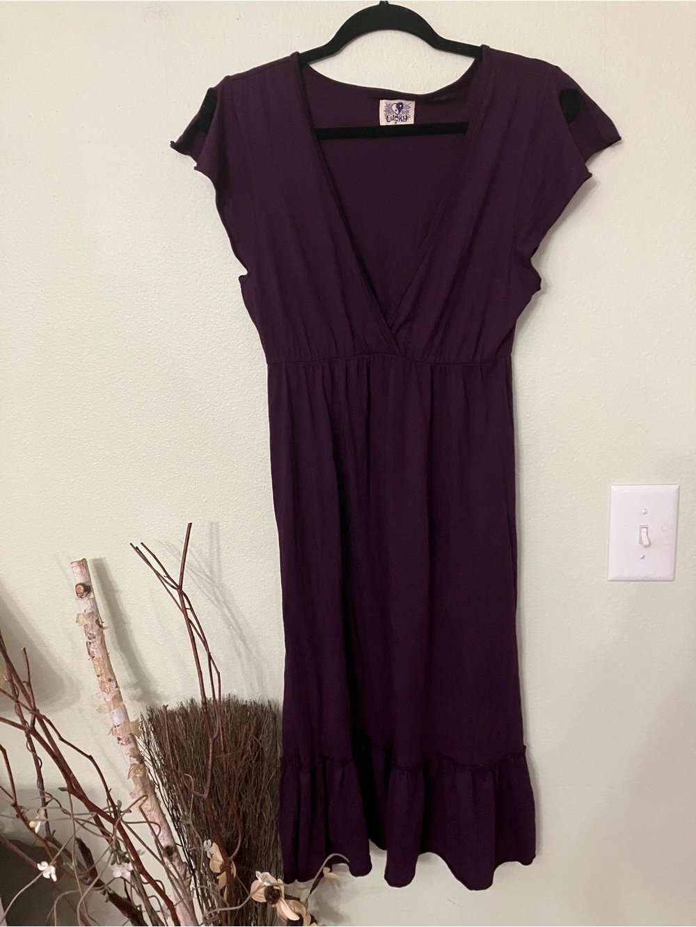 Vintage Lucky Brand plum purple tulip sleeve soft flowy midi dress